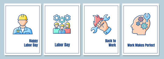 Labor day celebration greeting cards with color icon element set