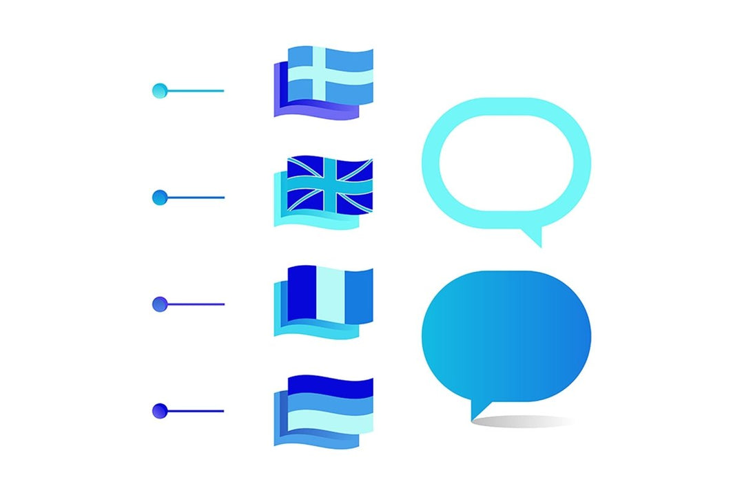 Language courses blue infographic template set