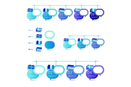 Language courses blue infographic template set