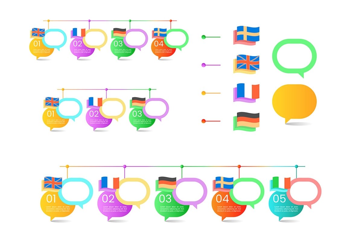 Language Learning Elements Languages learning infographic element set