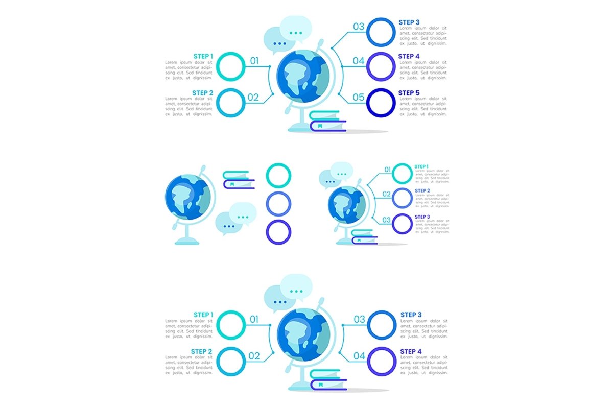 Learning blue infographic template set