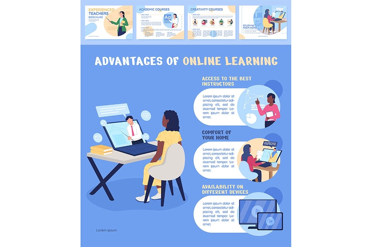 Learning course flat vector template set