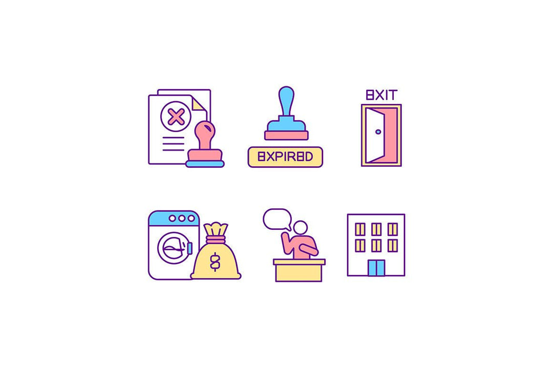 Legislation for illegal cases RGB color icons set
