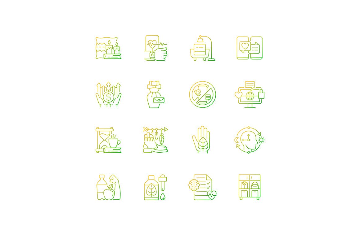 Lifestyle trends gradient linear vector icons set