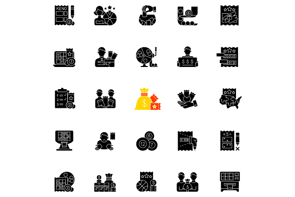 Lottery types black glyph icons set on white space
