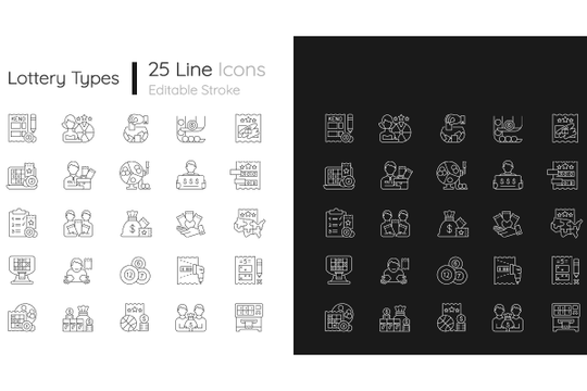 Lottery types linear icons set for dark and light mode