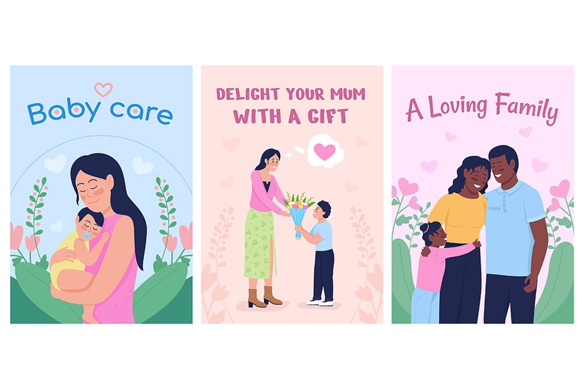 Loving family poster vector template set