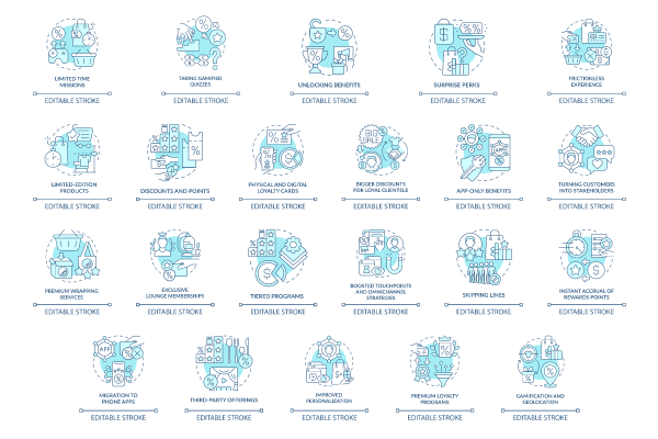 Loyalty Program Blue Icons Bundle