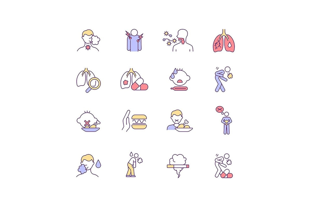 Lung infection symptoms RGB color icons set