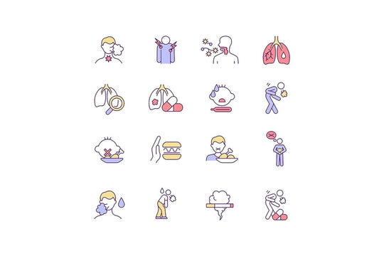 Lung infection symptoms RGB color icons set