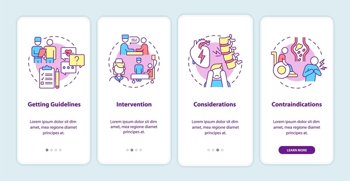 Lungs diseases recovery onboarding mobile app page screen set