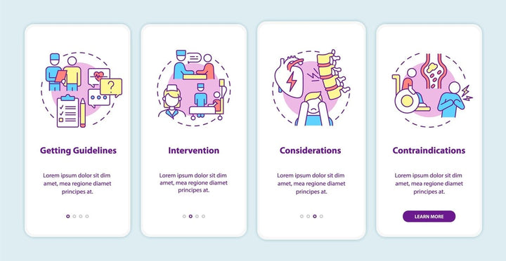 Lungs diseases recovery onboarding mobile app page screen set