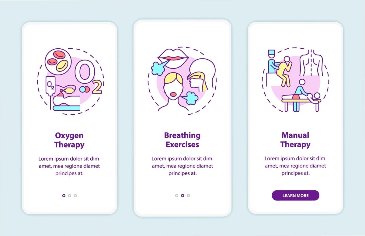 Lungs diseases recovery onboarding mobile app page screen set