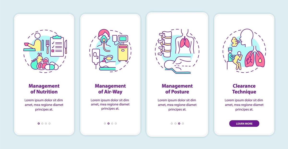 Lungs diseases recovery onboarding mobile app page screen set