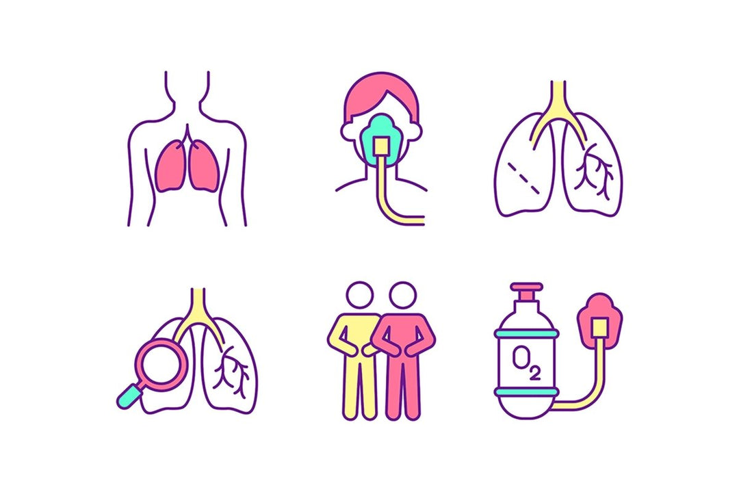 Lungs health care RGB color icons set