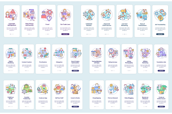 Making money online onboarding mobile app page screen bundle