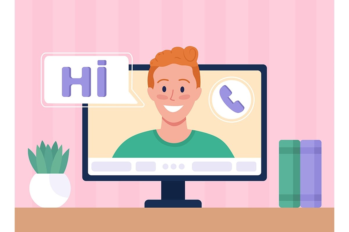 Making video call at home flat color vector illustrations set