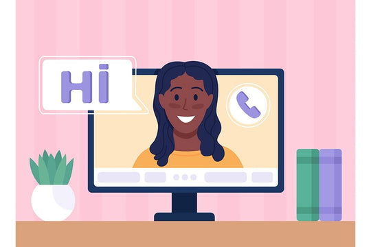 Making video call at home flat color vector illustrations set