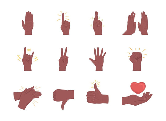 Manual explanation semi flat color vector hand gesture set