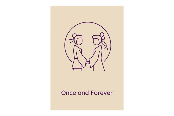 Married life beginning postcards with linear glyph icon set