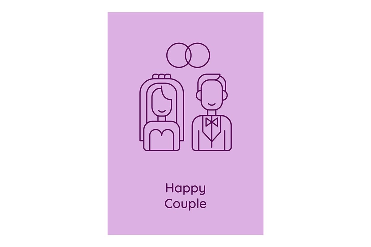 Married life beginning postcards with linear glyph icon set
