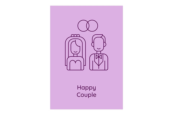 Married life beginning postcards with linear glyph icon set