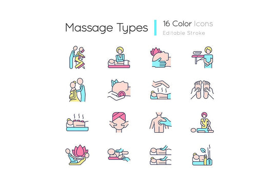 Massage types RGB color icons set