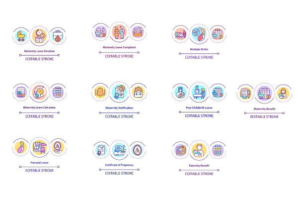 Maternity Leave Duration Icons Bundle