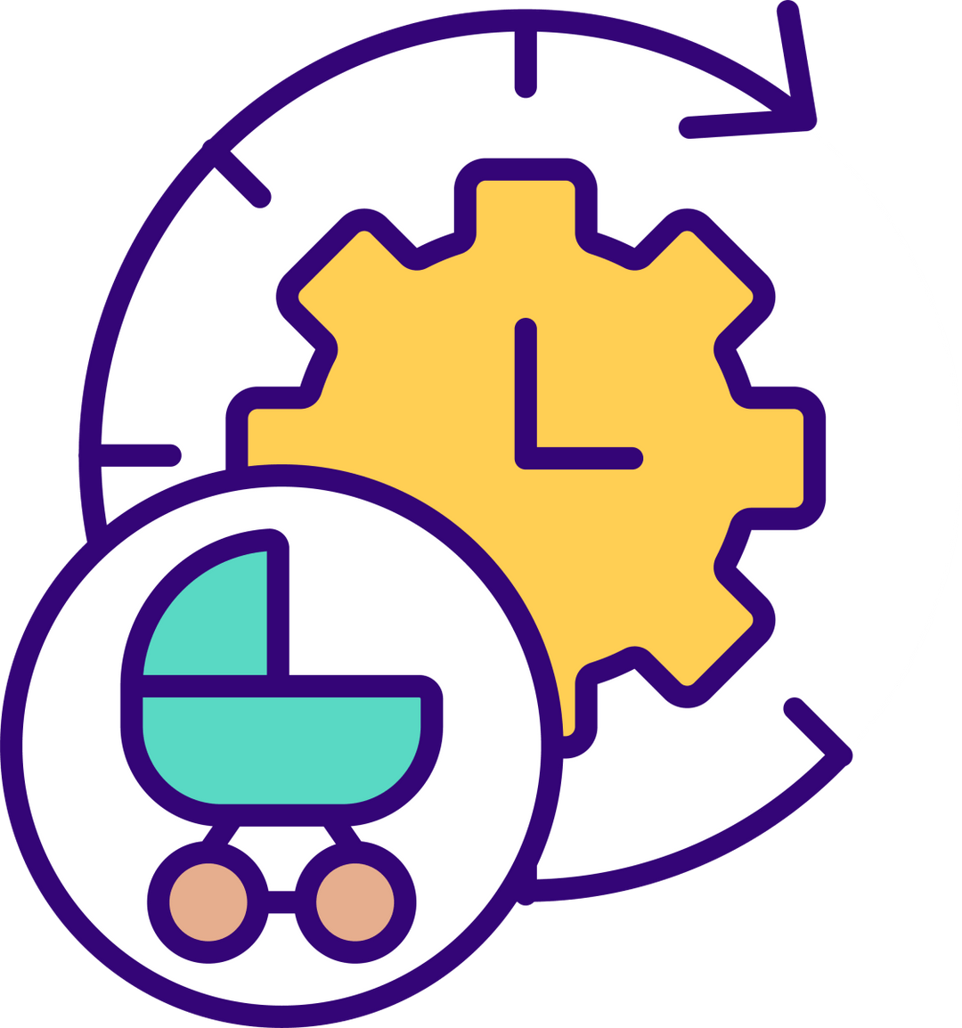Maternity leave related RGB color icons set
