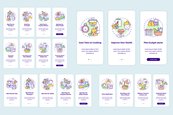 Meal plan app page screen bundle