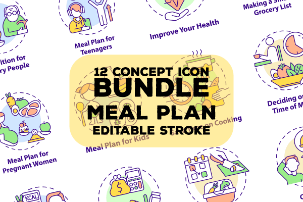Meal plan related concept icons bundle