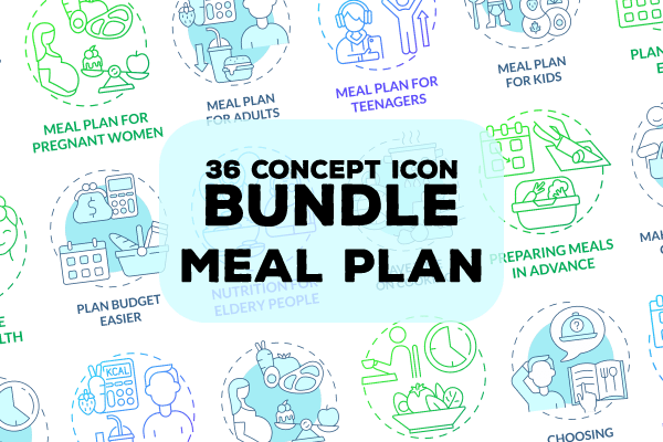 Meal plan related concept icons bundle