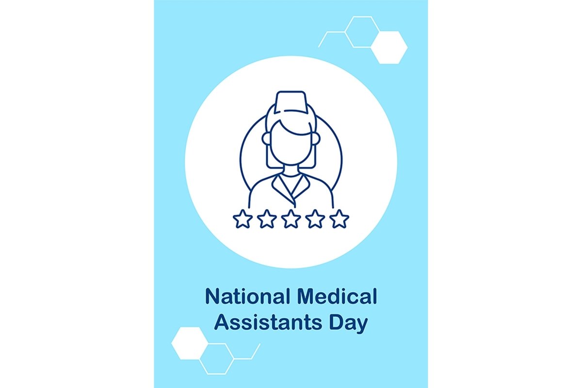 Medical assistants recognition day postcards with linear glyph icon set