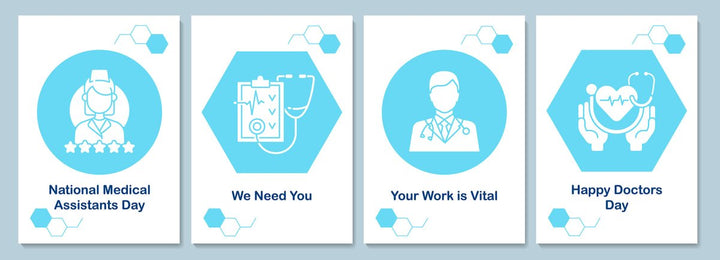 Medical assistants week greeting cards with glyph icon element set