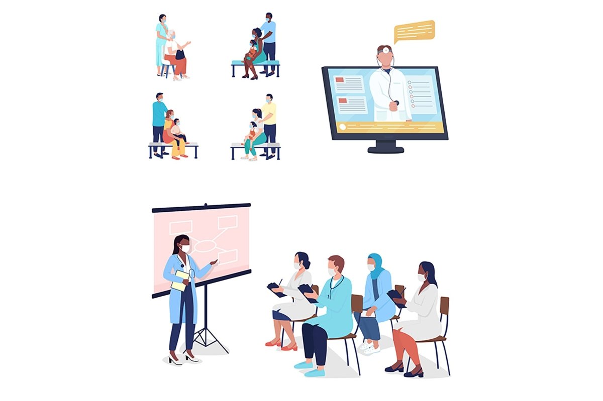Medical consultation flat color vector character set