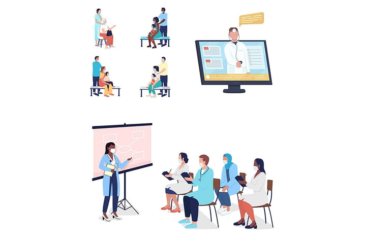 Medical consultation flat color vector character set