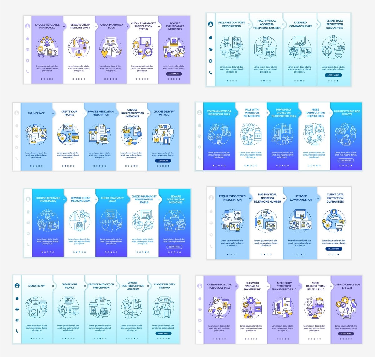 Medicine online tips onboarding vector template set