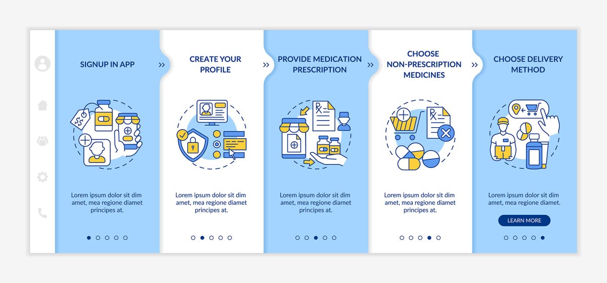 Medicine online tips onboarding vector template set