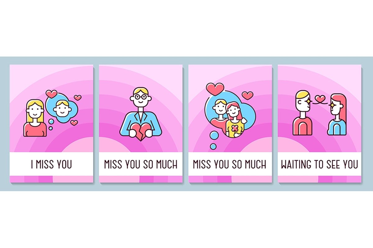 Message for partner greeting card with color icon element set