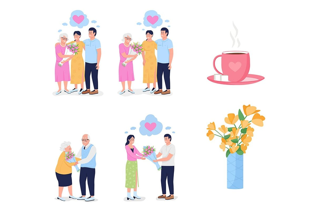 Mom expressing color vector characters set