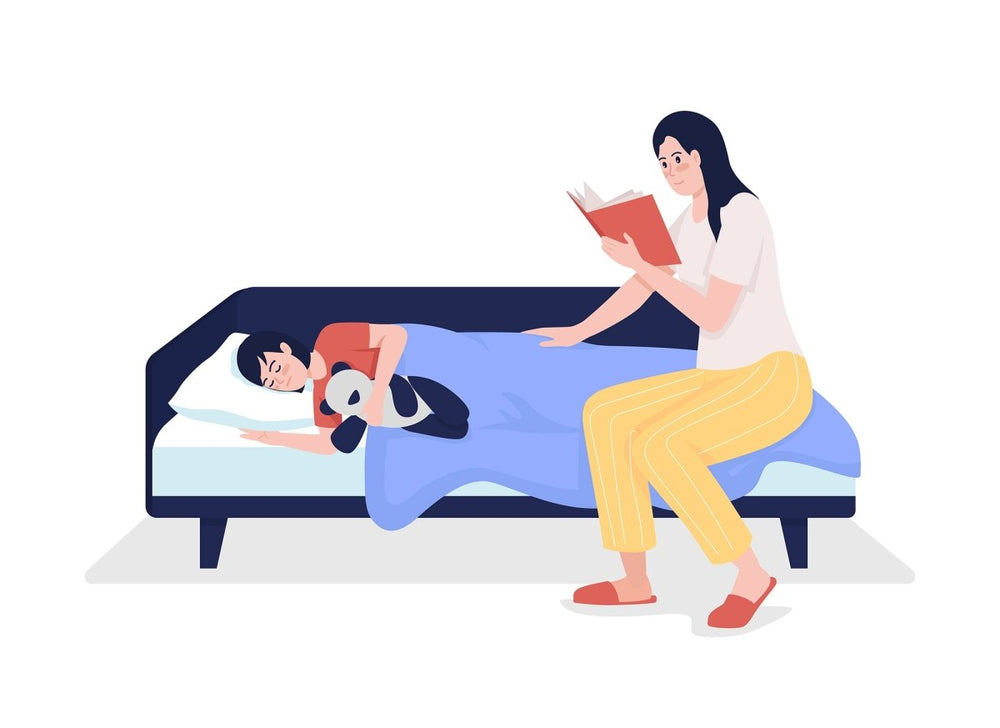 Mom read for child semi flat color vector character set