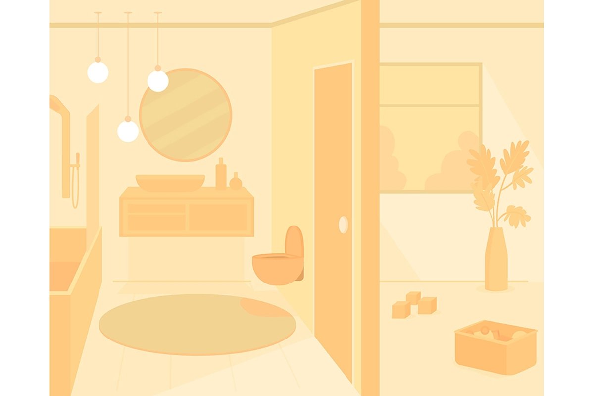 Monochrome bathroom flat color vector illustration set