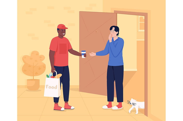 Morning delivery to door flat color vector illustration set