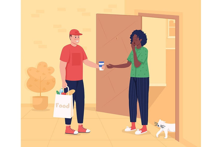Morning delivery to door flat color vector illustration set