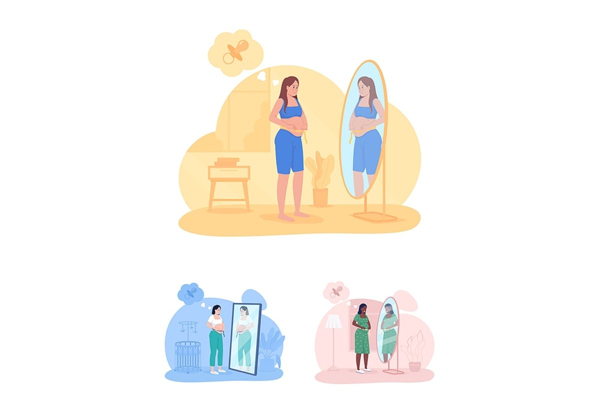 Mother expecting baby 2D vector isolated illustration set