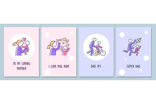 Mothers and fathers day greeting card with color icon element set