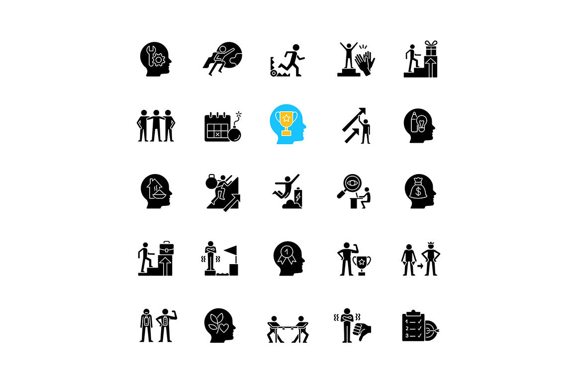 Motivation black glyph icons set on white space