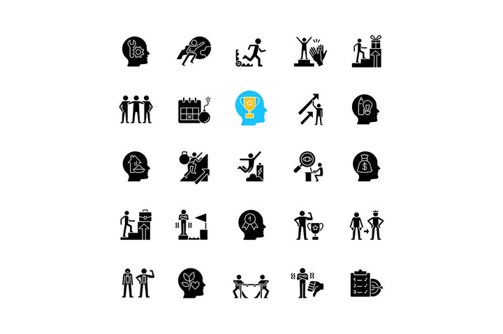 Motivation black glyph icons set on white space
