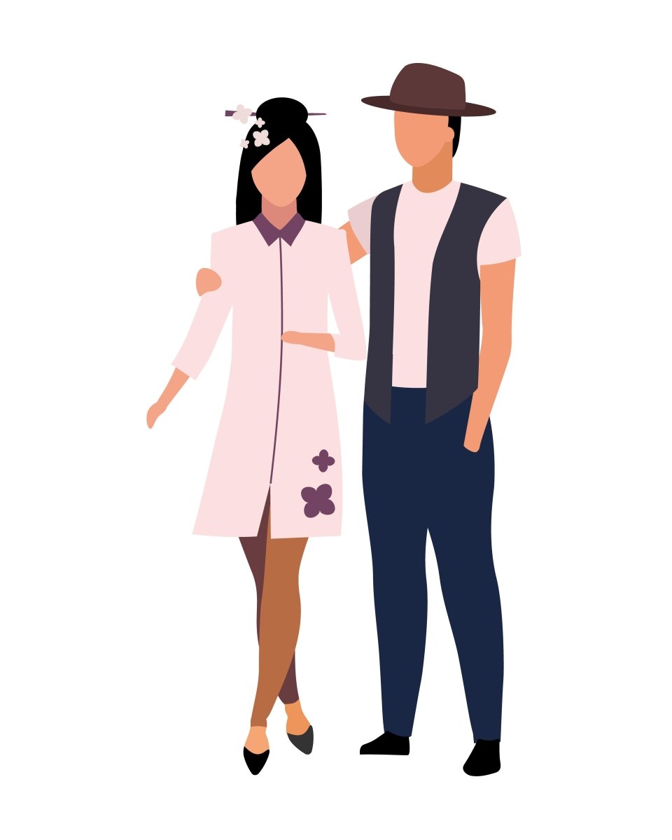 Multicultural group semi flat color vector characters