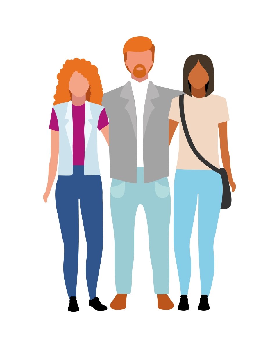 Multicultural group semi flat color vector characters